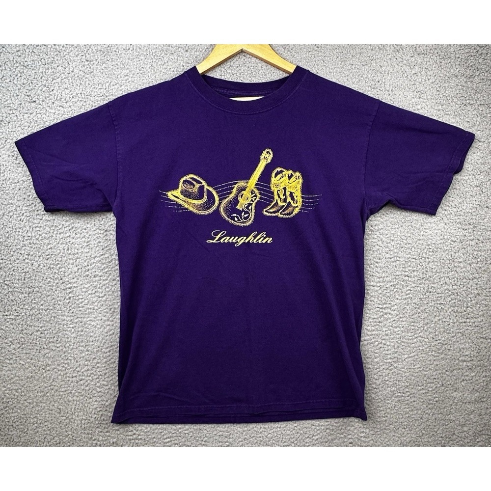 Vintage 90s Laughlin Nevada Graphic T Shirt Large Purple Sportex Embroidered USA